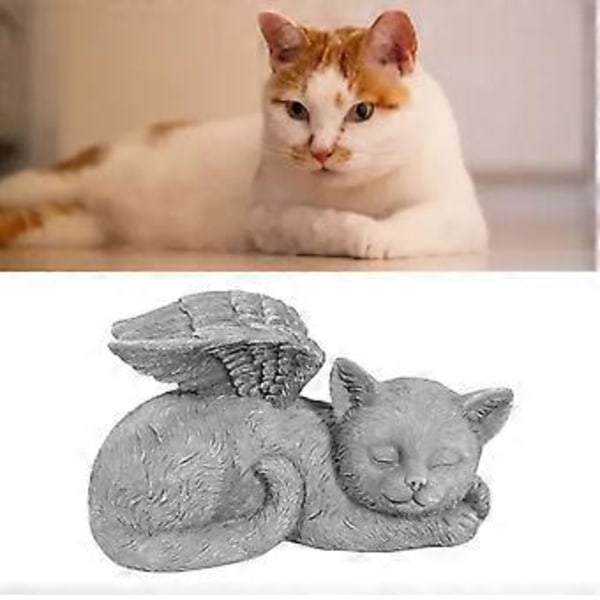 Kjæledyr Minnestatue Resin Sovende Kjæledyr Engel Hageskulptur for Kjæledyr Minnegravstein Ornament Engel Katt