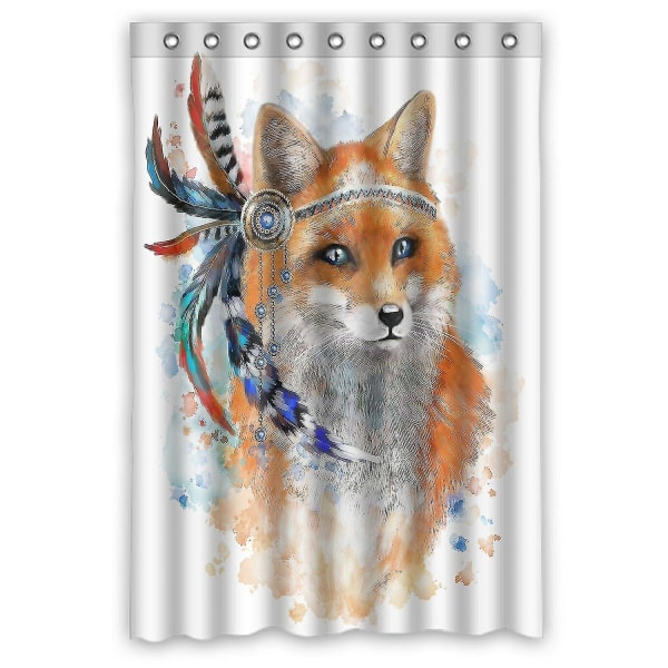 Fox Red Blue Gems Feathers Splash Paint Fox Tribal Waterproof Polyester Shower Curtain And Hooks 120