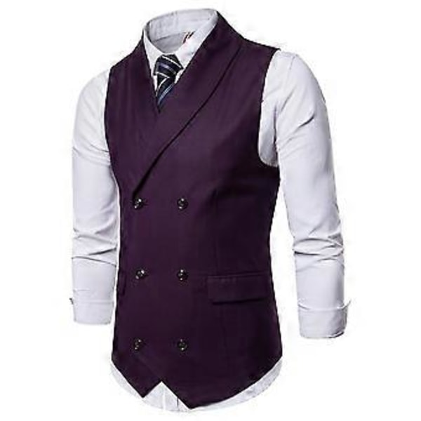 Allthemen Miesten Business Virallinen Yksivärinen Reversikaulus Kaksirivinen Slim Liivi (M Burgundy)