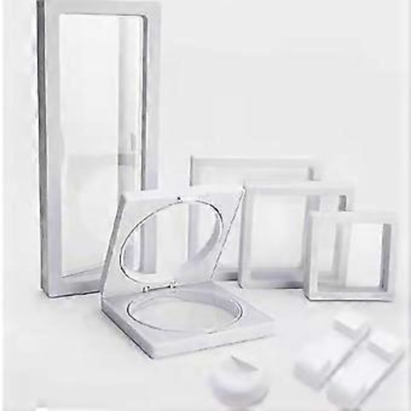 Smykkeskrin, transparent, flydende ramme, filmdisplay, hvid, 9 x 9 x 2 cm