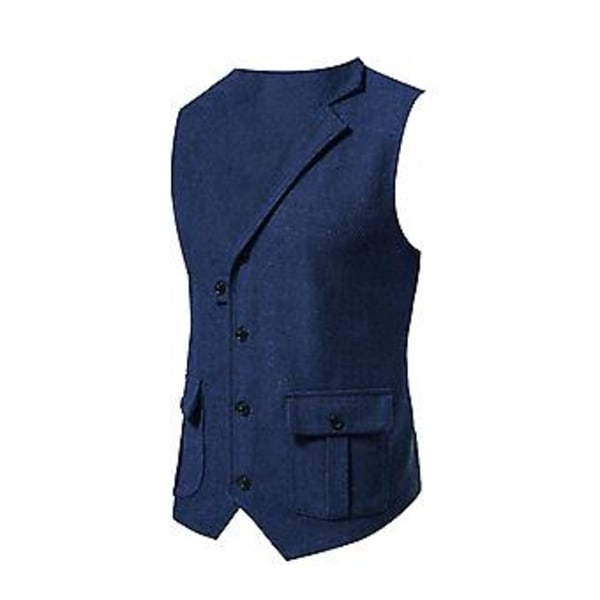 Väst för herr, enfärgad, slim fit, nedåtvänd krage, vår/höst, enkelknäppt, fickor, för vandring (S marinblå)
