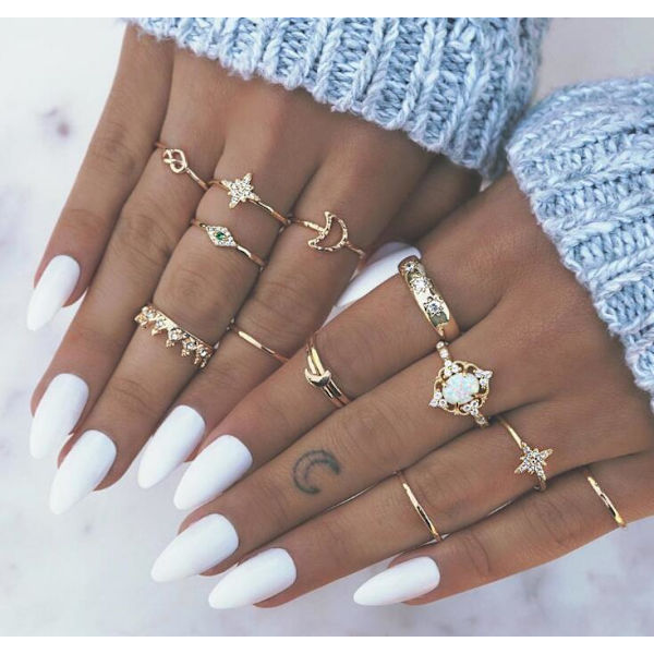 Vintage Mode-Statement Ringe Opal Stjerne Måne Fælles Sæt af Tretten