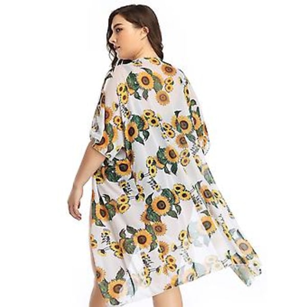 Jentebadedraktblouse med mesh blomsterprint, sexy lang strandkjole, damebadedrakt - Oransje blomster på mørk blå bakgrunn