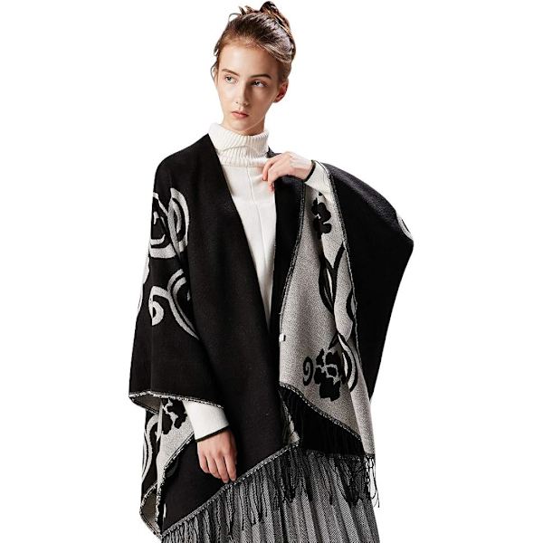 150 * 130cm Dame Sjal Poncho Dame Lang Cape Strikkede Wraps Ope