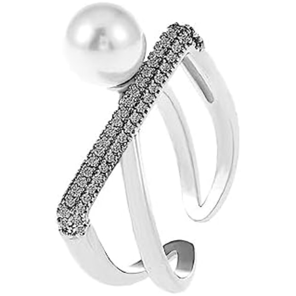 Shell Pearl Statement Ring för kvinnor flickor Imitation Pearls Cubic Zirconia Cross Open Band Promise Rings Comfort Fit Dai