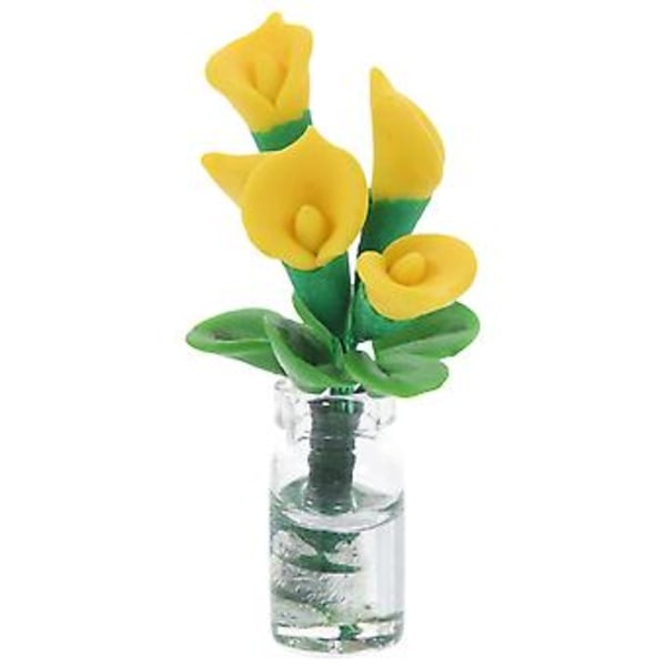 Dockhusväxter Miniatyr Glasflaska Bonsai Blommor Mini Krukväxtmodell Liten Prydnad Gul