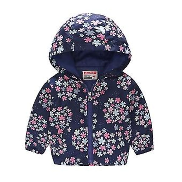 Barnjacka med dragkedja, huva och fickor - Vindjacka för pojkar och flickor (7-8 år, blå med snöflingor)