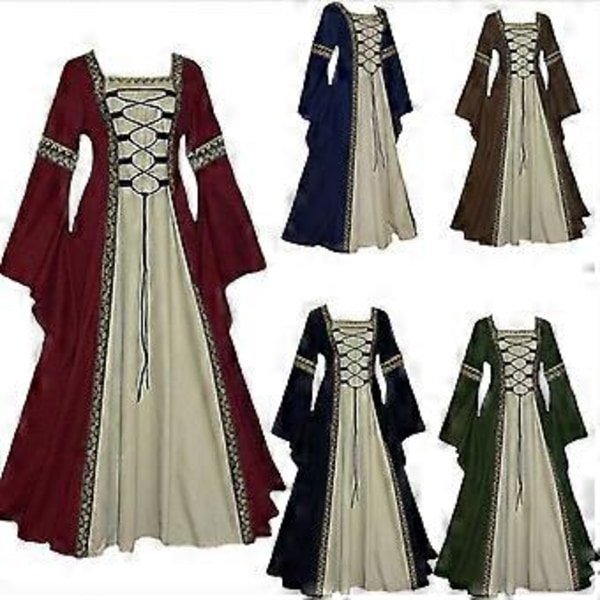 Middelalder Retro Hoff Prinsesse Cosplay Kostyme Lang Kjole Elegant Heks (3XL Svart)