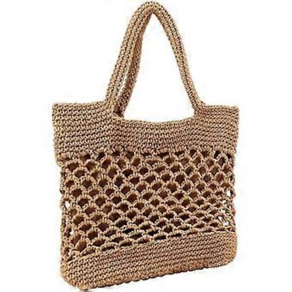 Bomuld Vævet Strandtaske Hæklet Rejsetaske Håndtaske Casual Sommer Skuldertaske Til Kvinder, Bomuld Hæklet Rejsetaske, Sommer Strandtaske (brun) (1 stk