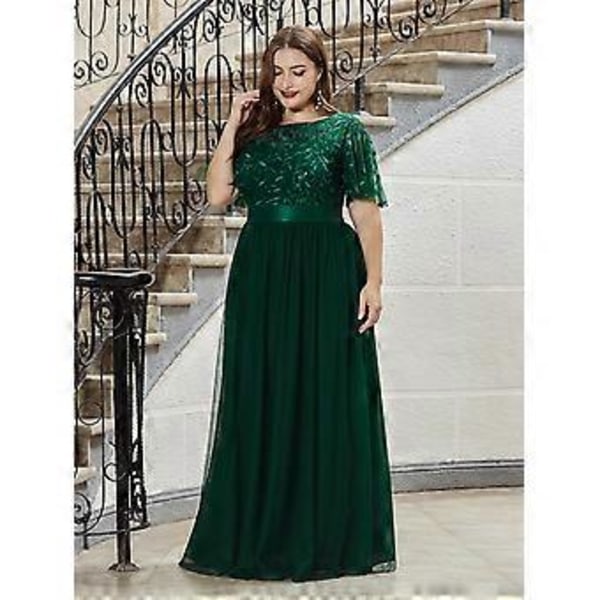 Ever-Pretty Damklänning Plus Size Paljettbroderi A-Linje Kortärmad Bröllopsgästklänning (5XL himmelsblå)