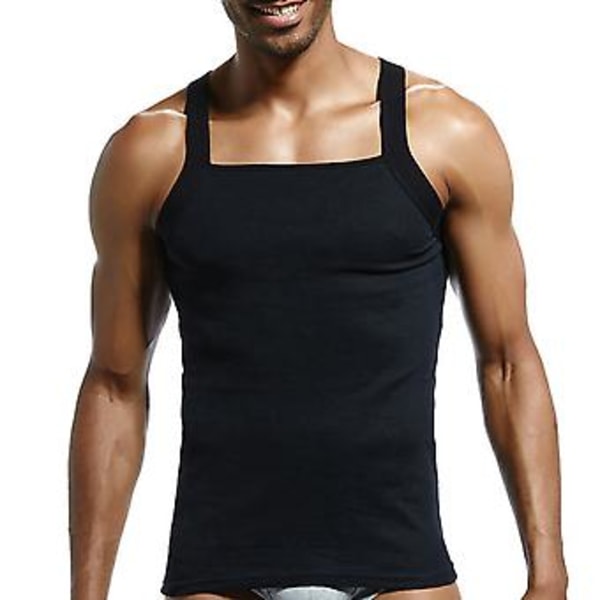 Fianao Casual Herrar Solid Färg Ärmlös Slim Väst Andningsbar Fitness Bomulls Tank Top (XXL Svart)
