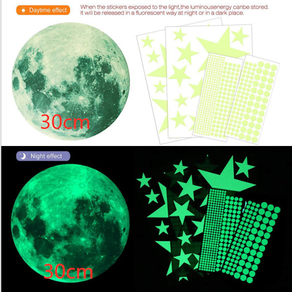 435 kpl Hohtavat Kuu Tähdet Pisteet Tarrat Irrotettavat Luovat Fluoresoiva