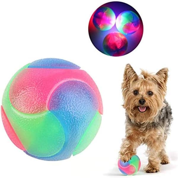 Blinkende elastisk bold lyser op hundebolde gløder i mørket, interaktive kæledyr legetøj, gummi tygge bold legetøj sikkert for hvalp, Ca