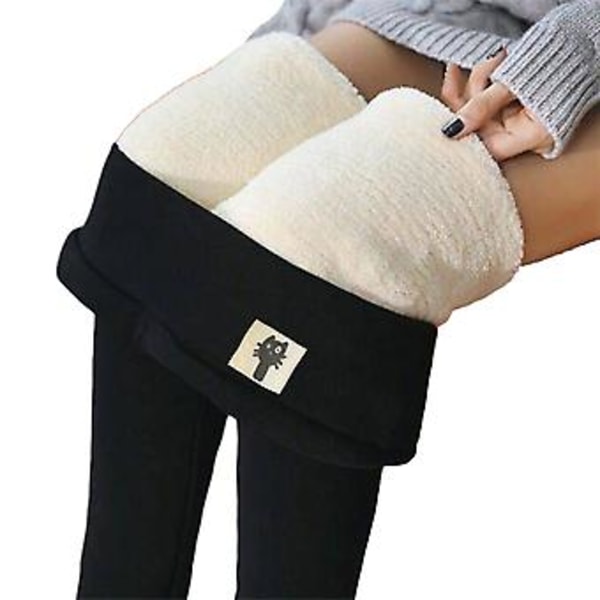 Women Ladies Thermal Leggings Thick Winter Fleece Lined Warm High Waist Stretch Pants Trousers(S Kitten Black)