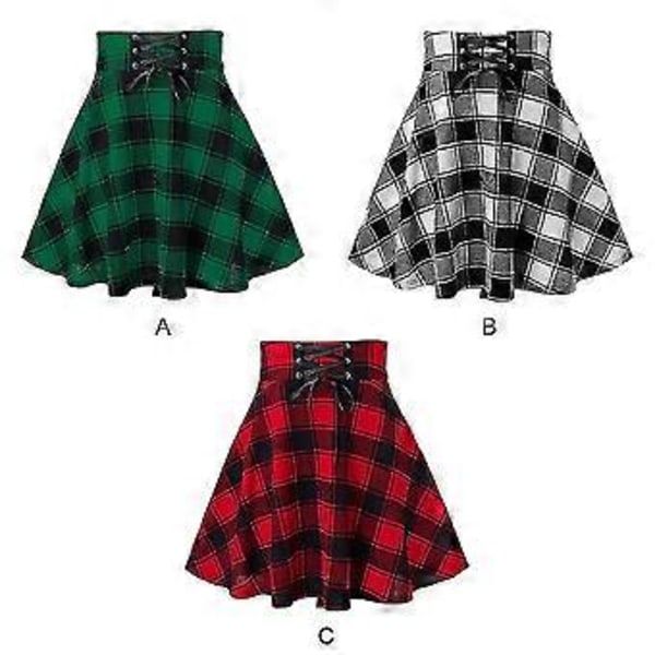 Naisten ruudullinen lyhyt hame laskostettu punk-tyylinen vintage-kiristysmekko (L vihreä)