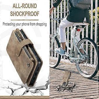 Stöttåligt plånboksfodral i läder med kortfack för iPhone 14 (För iPhone14Pro Brun)