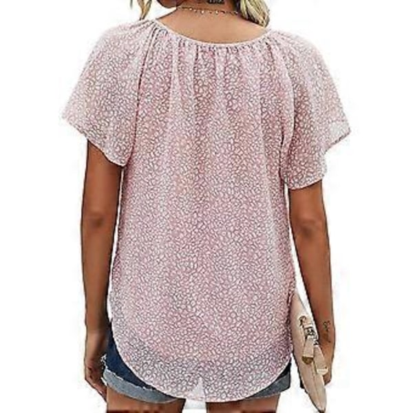 (NYTT MØNSTER) Dame Casual Blomsterprint V-hals Ruffle Kortermet Sommer Skjorter Topper Løse Bluser (style10588)