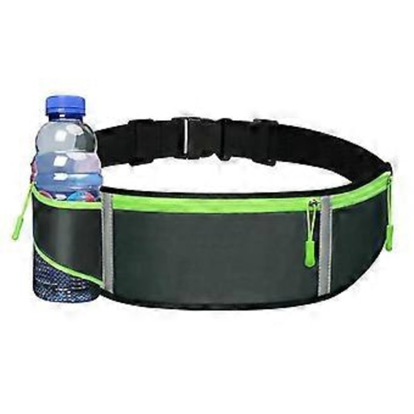 Midjeveske med 3 glidelåser, refleksstripe, flaskeholder, unisex handsfree løpebelte (grå)
