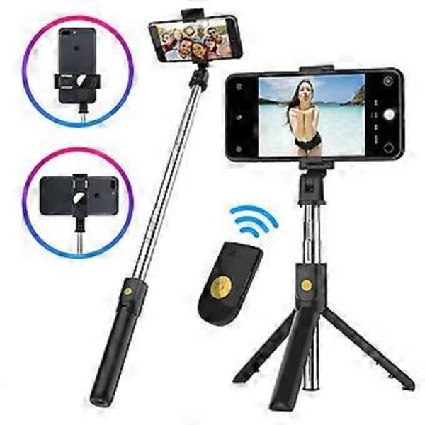 Bluetooth Selfie Stick, Udtrækkelig Bærbar Selfie Stick Justerbar Teleskopisk Rotationsstick med Tripod Fjernbetjening, Telefonholder til Smartphones