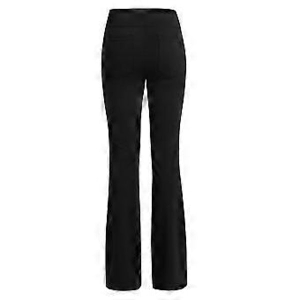 Dame Fit & Flare Plain Bukser Bløde Åndbare Casual Lange Bukser Høj Talje Sommer Elastisk Talje Knapper (2XL Sort)
