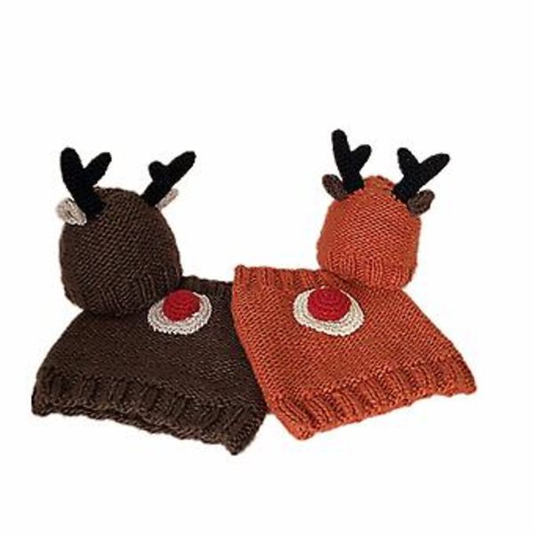 Barnens Halsduk Hatt Två-delad Cartoon Antler Bear Ullhatt Vinter Utomhus Varm Hatt Liten Björnbrunt Stil EE