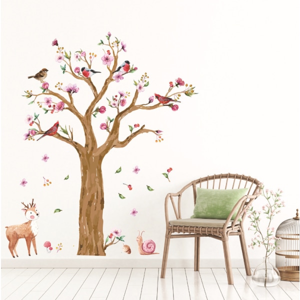 Väggklistermärken Cherry Blossoms Pink Tree Väggdekor Fåglar och Br