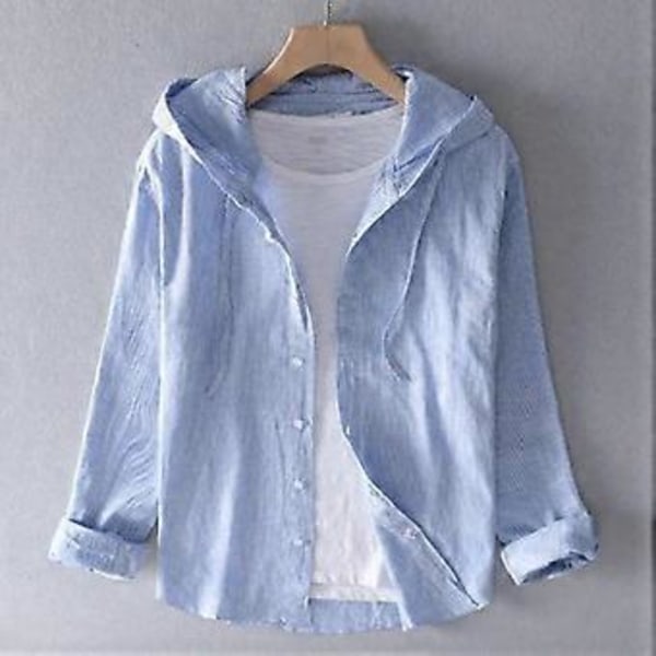 Herre Vår og Høst Casual Skjorte Stor Størrelse Hette Skjorte Solbeskyttelse Stripete Skjorte (XS beige)
