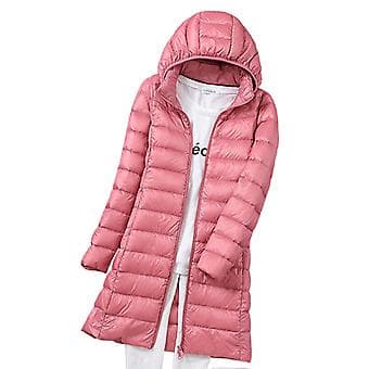Vinterdunjakke til kvinder, lang, slank pasform, med hætte, varm jakke, velegnet til vennemøder (2XL Pink)
