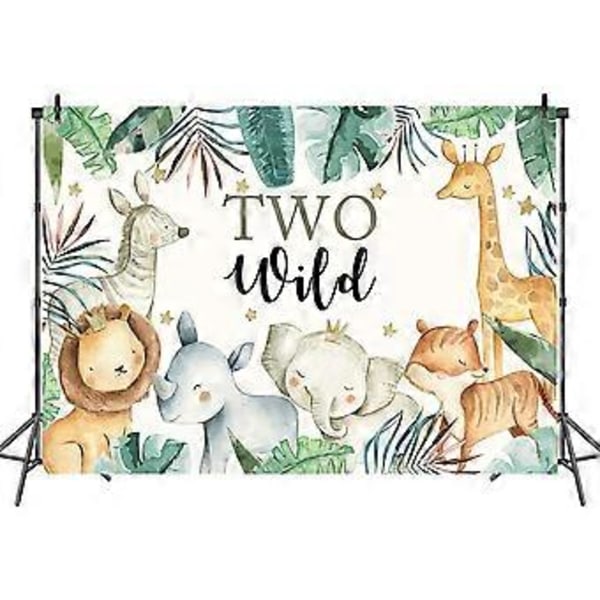 To Vill Bakgrunn for Bursdag 7x5ft Djungeltema Safari Dyr 2. Bursdag Banner Vinyl Gutter Jenter 2 År Gammel Bursdagsfest Dekorasjoner (7x5ft)