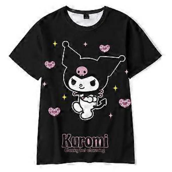 Kuromi Cheeky but Charming Anime Trykt Skjorte til Kvinder Teenager T-shirt Korte Ærmer Rundhals Harajuku T-shirts (2XL)