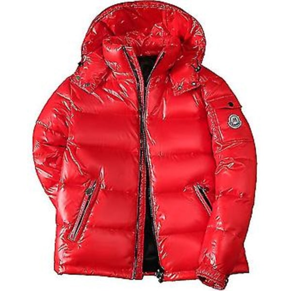 Men Shiny Down Jacket Men's Winter Jacket Stand Collar Down Jacket With Hood L Red