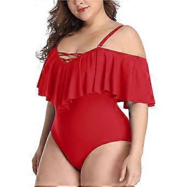 Plus Size Off Shoulder Baddräkter i Ett Stycke för Kvinnor, Magkontroll Baddräkter Badkläder (5X-Large Röd)
