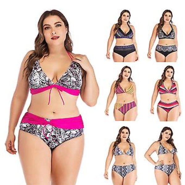 Pige-badedragt bikini plus fedt-slimming trykt slim-fit sexet multi-farvet badetøj L