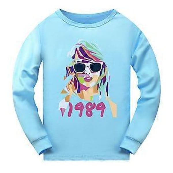 Barnens Taylor Swift Långärmade Pyjamas Set, Långärmad T-shirt och Byxor, Sovkläder, Nattkläder (9-10 År Blå)