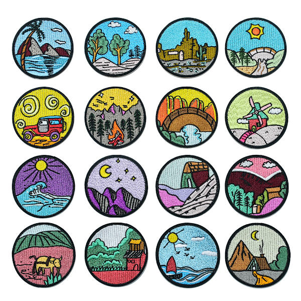 16 runde broderede badges Udendørs dyremærker Tøjtilbehør