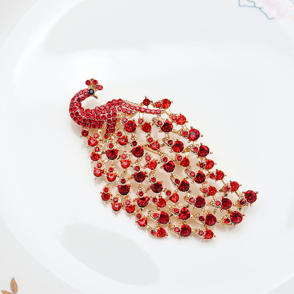 RØD Rhinestone Påfugl Brosche Pin til Kvinder Piger Mode Utsøgt Overdrevet Store Krystal Fugl Dyr Broscher Revers P