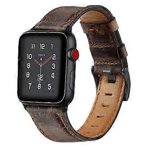 Ranneke, yhteensopiva Apple Watchin kanssa - Retro nahkaranneke - Tumma kahvi ruskea + musta solki 38/40mm