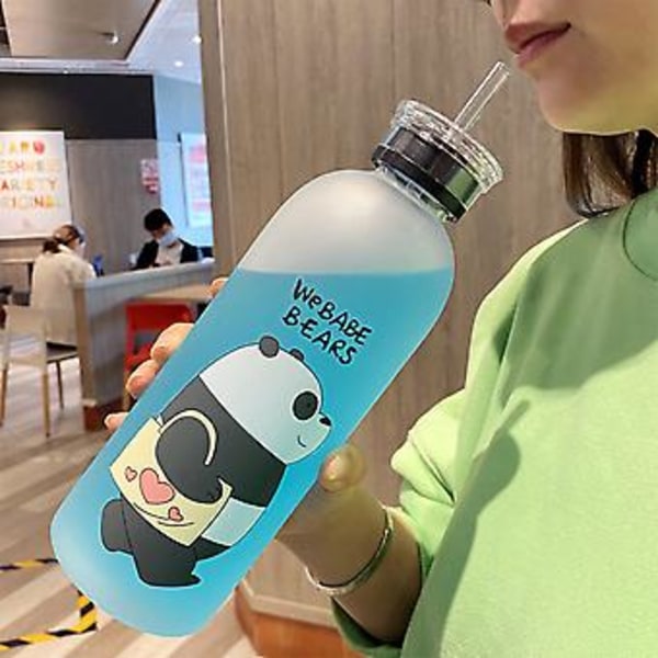 1000ml Söpö Panda-Karhu Muovikuppi Läpinäkyvä Pakkasenpehmeä Piirretty Vesipullo (A6(1000ml))