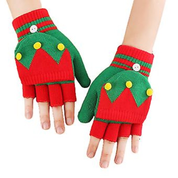 Juleelementer Vinter Varme Strikket Fingerløse Konvertible Hansker Hold Varme (Juletrær)