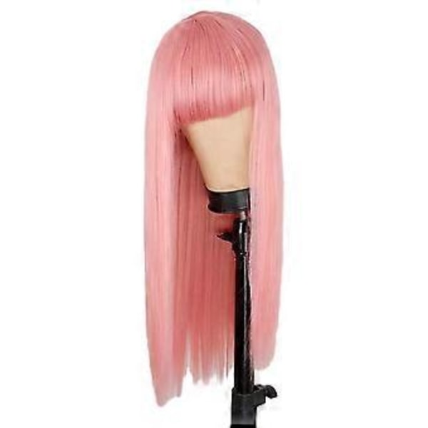 Pitkä suora peruukki otsatukalla, naisten synteettinen luonnollinen peruukki, saatavilla eri värejä, päivittäiseen käyttöön, juhliin ja cosplayhin, premium pehmeä peruukki (Pinkki)