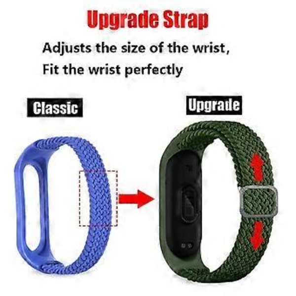 (B)4st Klockarmband Nylon för Xiaomi Mi Band 3/4/5/6/7/NFC Svart