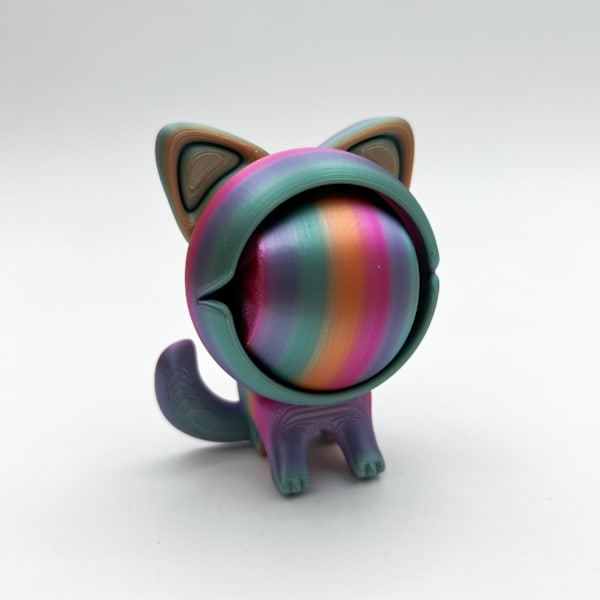 3D-tryckt enögd katt stressboll i PLA-biologiskt nedbrytbart material, kattens öga kan rotera fritt, bil- och sovrumsdekoration, 2-pack