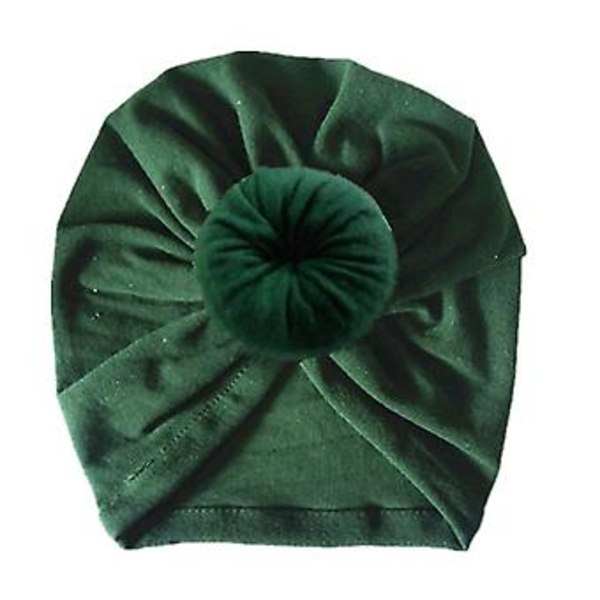 Spædbarn Baby Almindelig Beanie Turban Hat Knude Hætte Nyfødt Hoved Wrap Børn Børn Pandebånd (Mørkegrøn)