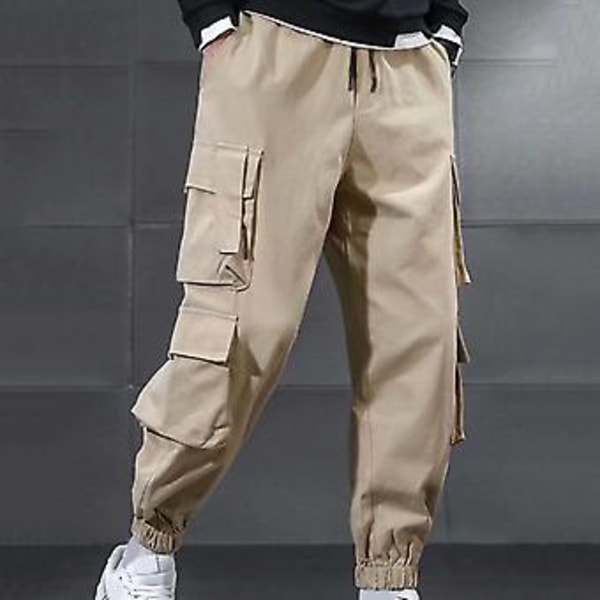 Fianao Mænds Bukser Fleece Elastisk Talje Tyk Multi Lommer Cargo Bukser til Skole (4XL Sort)