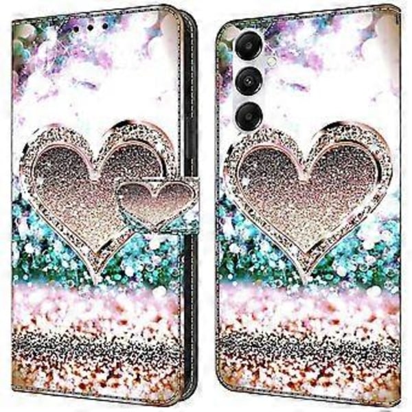 Magnetisk etui til Samsung Galaxy A35 5G med 3D-mønsterprint i læder (Pink Diamond Heart)