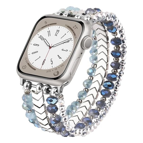 Krystal Multi-Layer Perle Smartwatch Rem – Modulær Erstatningsrem Kompatibel med 38/40/41 mm Ure Silver-blue