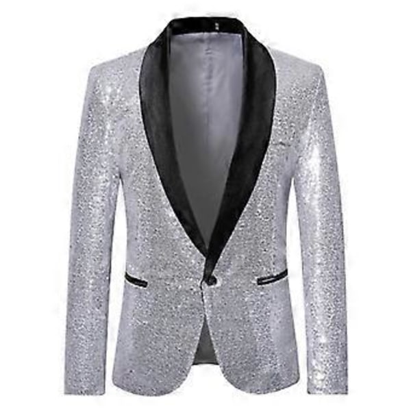 Herre Mode Jakkesæt Paillet Casual Blazer Bryllupsfest Jakkesæt Jakke Flere Størrelser Tilgængelige (XL Sølv)
