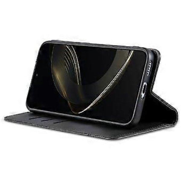 AZNS Etui til Samsung Galaxy A56 5G, PU-læder med kohudtekstur, tegnebog telefoncover - Sort (Sort)