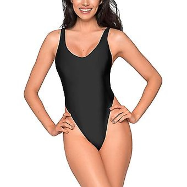 Sexig baddräkt i ett stycke för kvinnor, stringtrosa, högt skuren, justerbar (Large A-black)