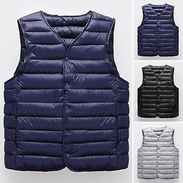 Herrar Vinterväst Jacka V-ringad Vadderad Tjock Enfärgad Ärmlös Enkelknäppt Cardigan Casual Plus Size Varm Vindtät Herr Väst (4XL Svart)